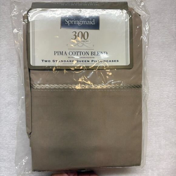 Springmaid Standard/Queen Pima Cotton Blend 300TC Pillowcases (2) Almond Brown - Picture 1 of 7